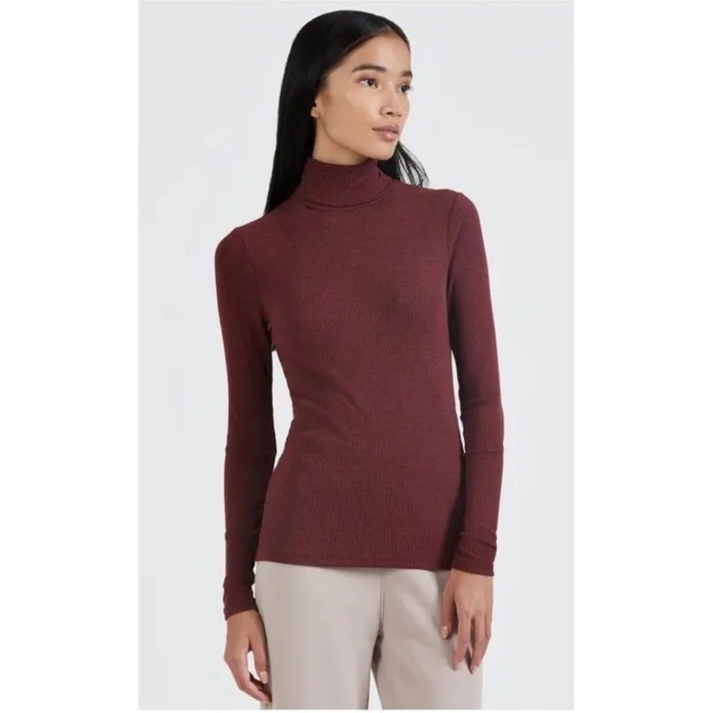 ATM ANTHONY THOMAS MELILLO Women's Med Turtleneck Long sleeve Ribbed Burgundy